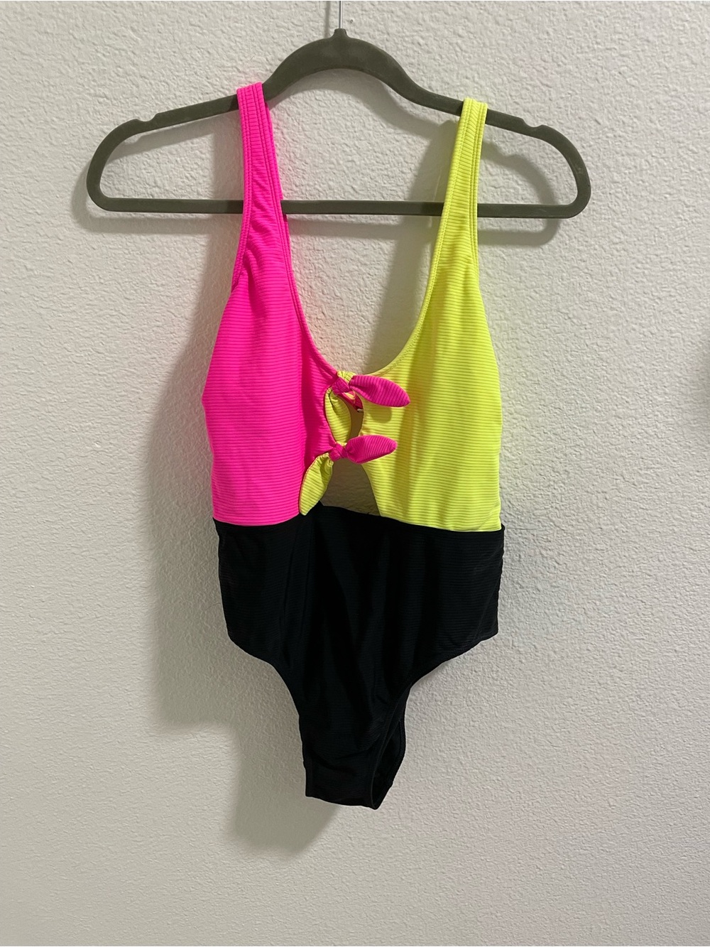 Neon Pink & Yellow Colorblock Womens ' One-Piece Swimsuit